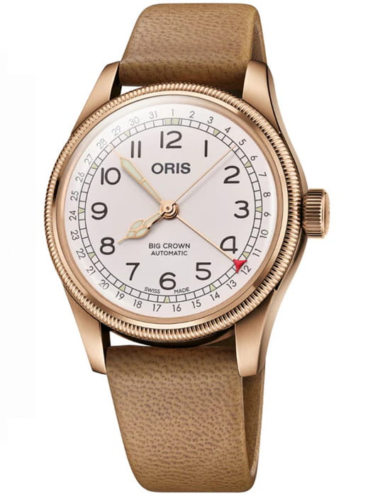 Oris Oris Big Crown Bronze Pointer Date 01 754 7741 3161-Set  01 754 7741 3161-Set механические мужские часы белый циферблат, браслет кожаный — вид спереди